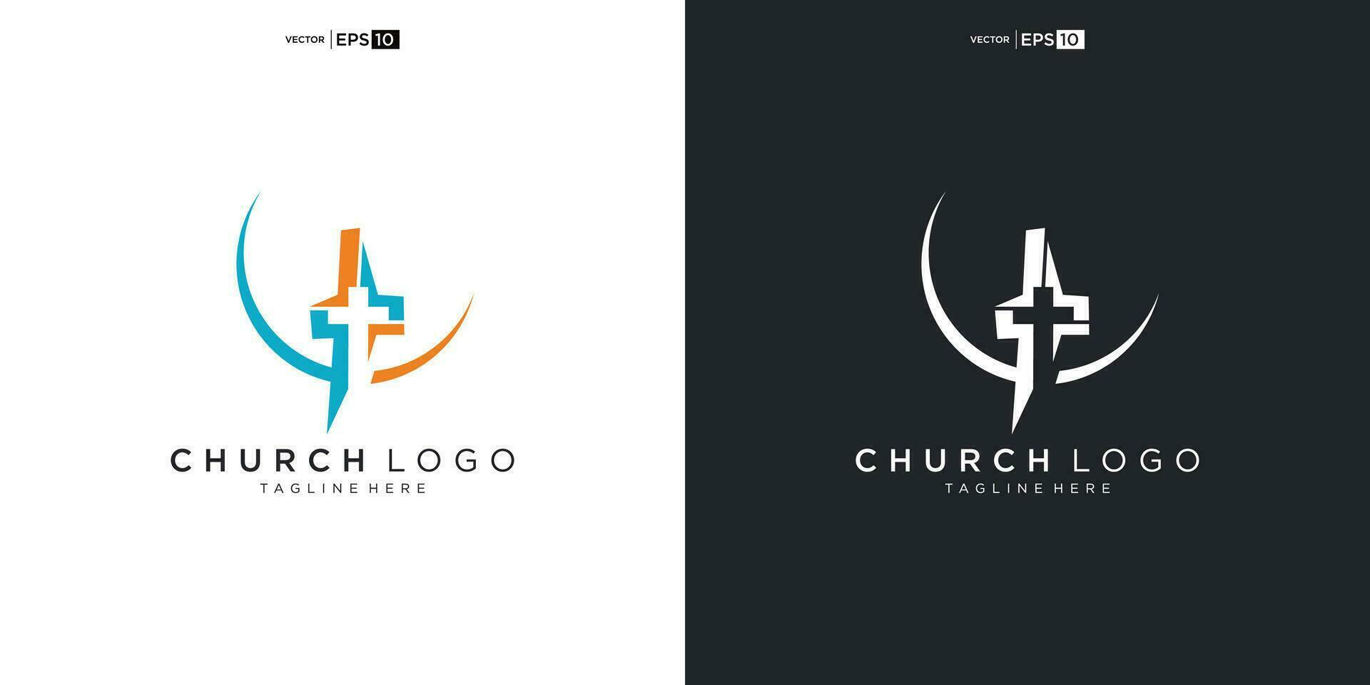 logotipo de la iglesia. simbolos cristianos la cruz de jesus, el fuego del espiritu santo y la paloma. vector