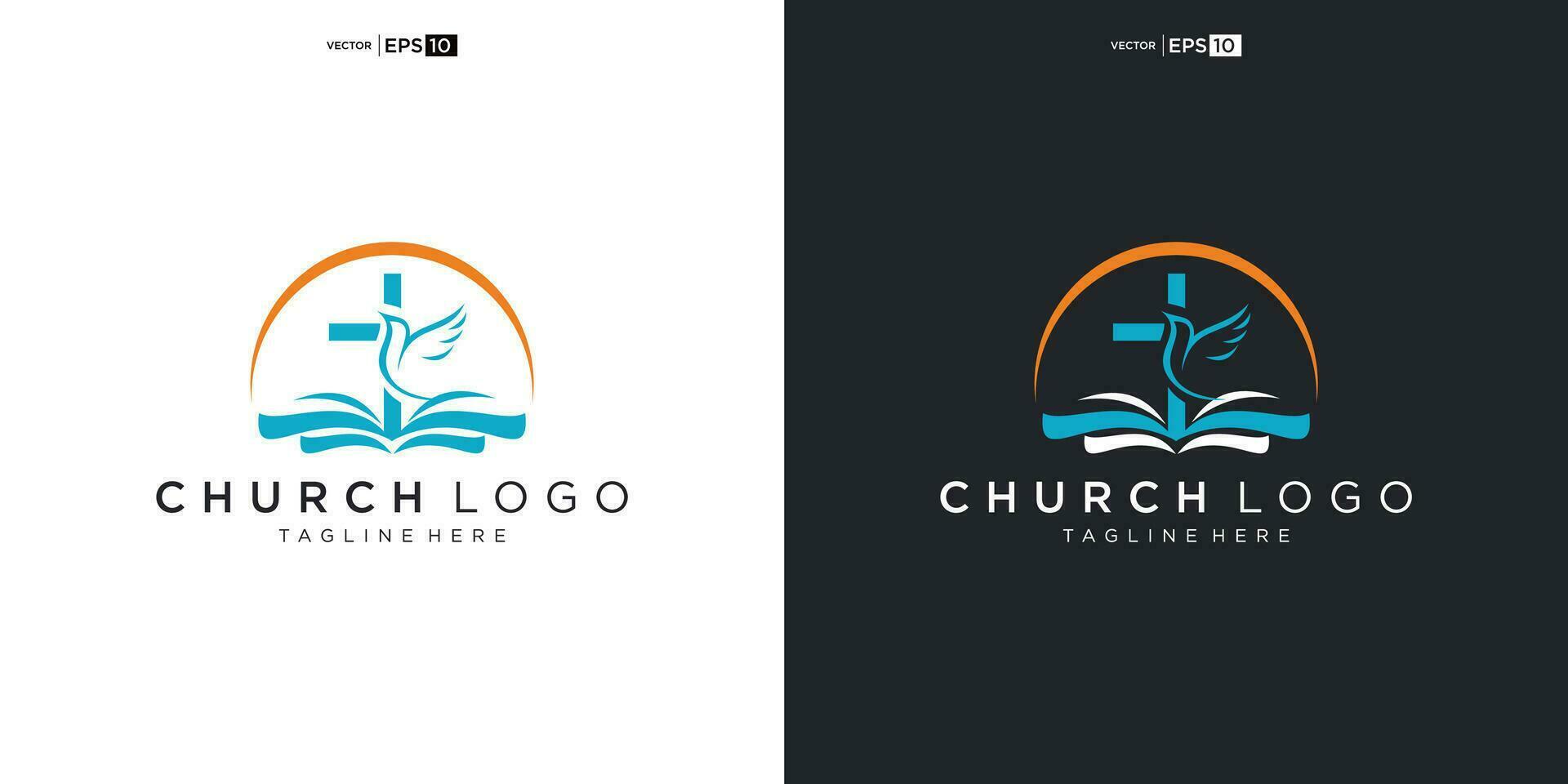 Church logo. Christian symbols. The Cross of Jesus, the fire of the Holy Spirit and the dove. vector