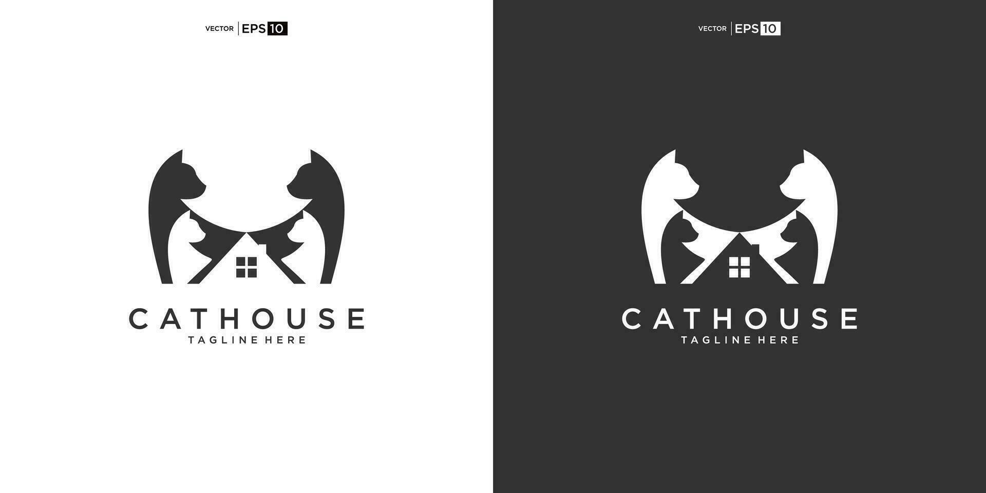 gato con casa para hogar real inmuebles residencial hipoteca Departamento edificio logo diseño vector
