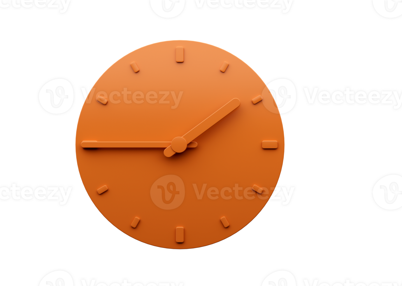 Minimal Orange clock quarter to two o'clock abstract Minimalist wall clock, one forty five 3d Illustration png