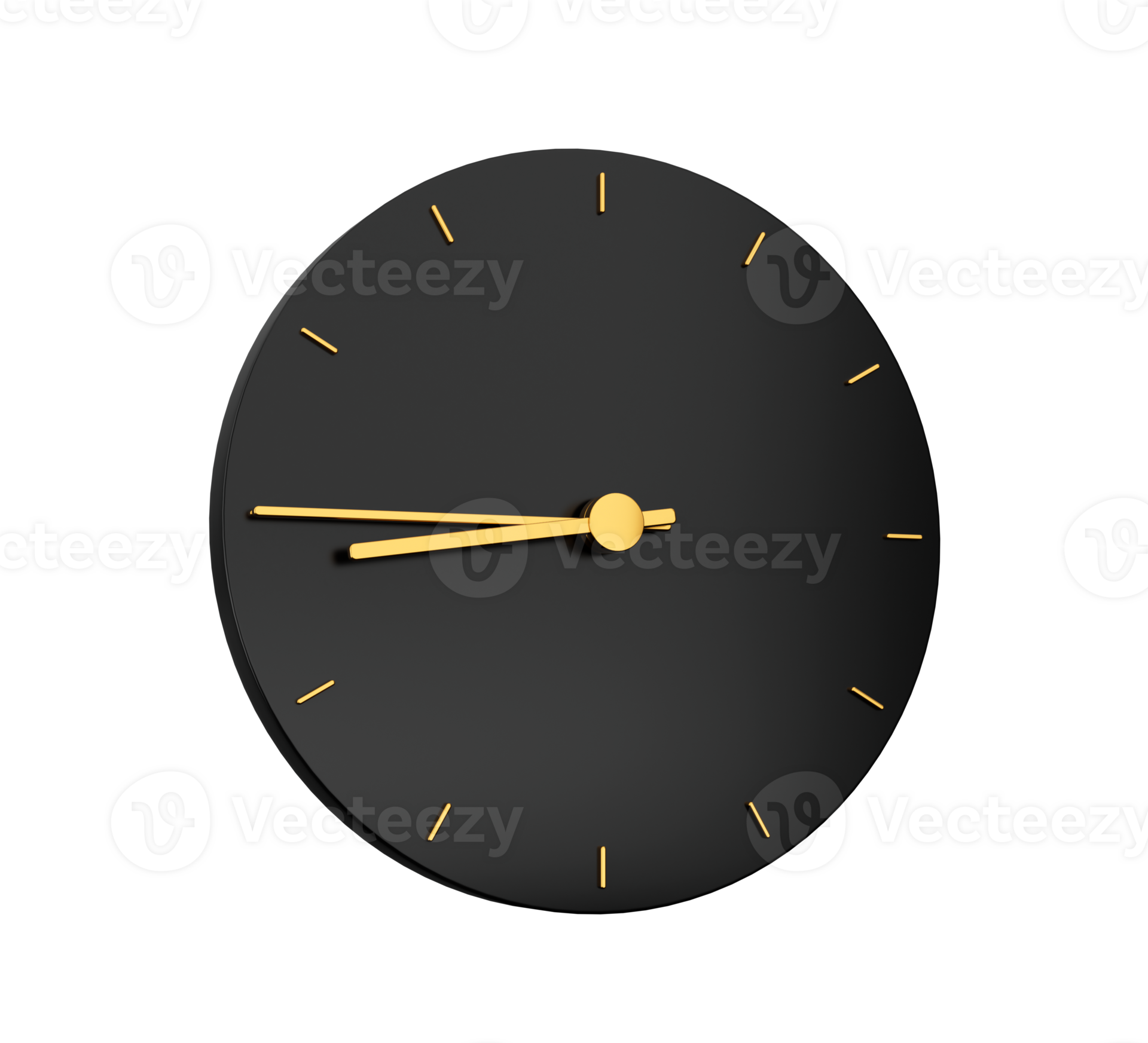 Premium Gold Clock icon isolated quarter to Nine on black icon . Eight forty five o'clock Time