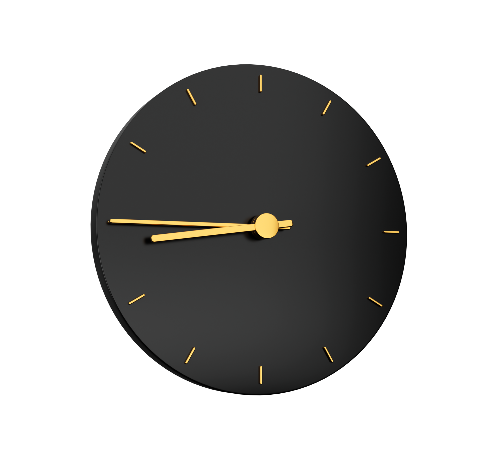 Premium Gold Clock icon isolated quarter to Nine on black icon . Eight