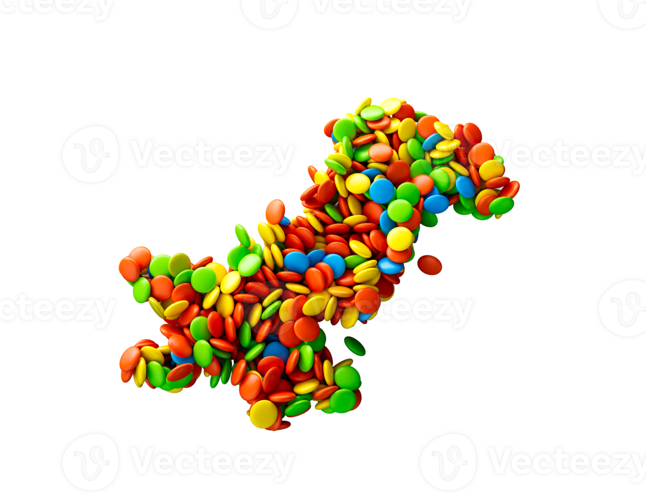 Pakistan map Made with Rainbow coated candies 3d illustration png