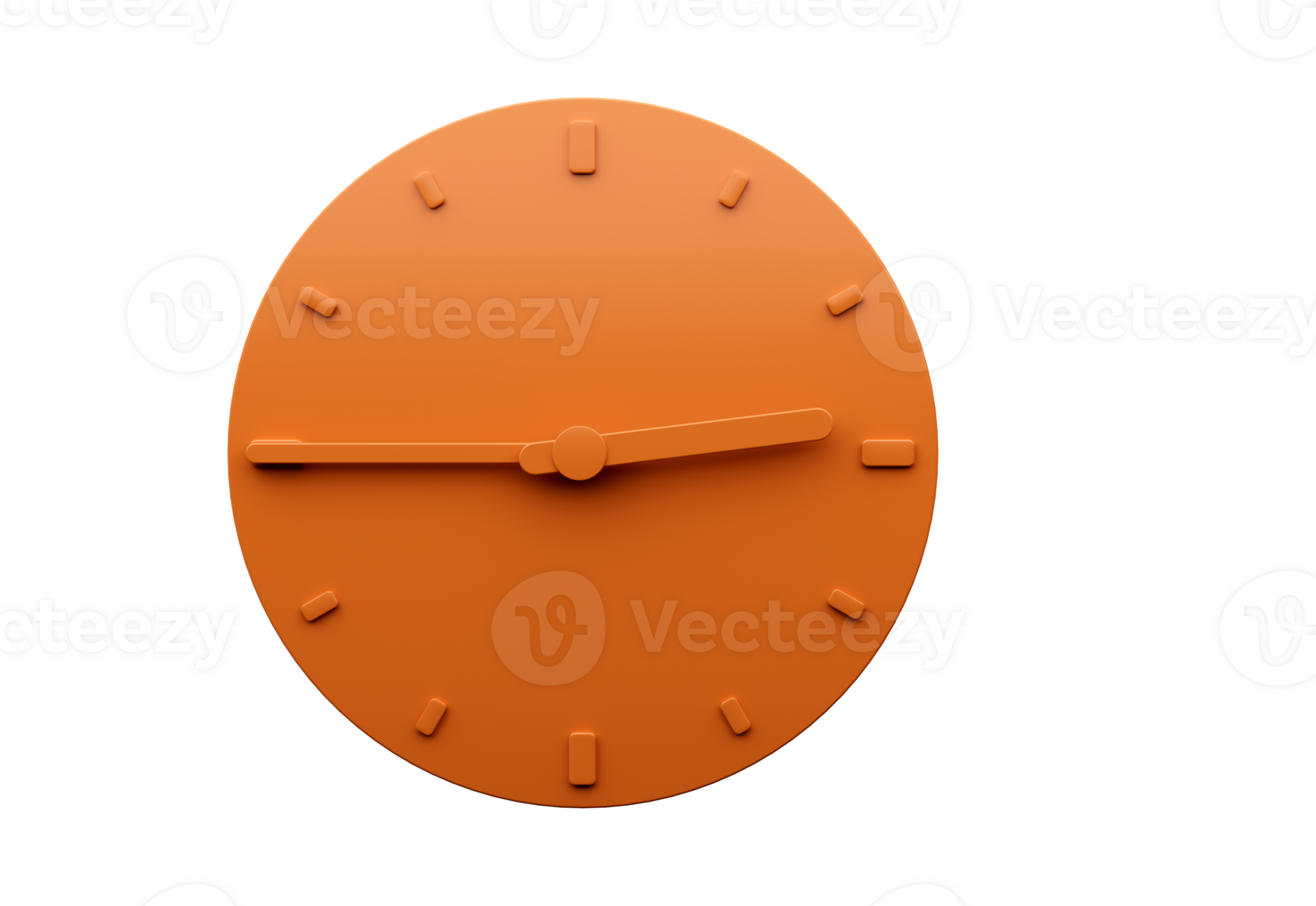 Minimal Orange clock quarter to Three o'clock abstract Minimalist wall