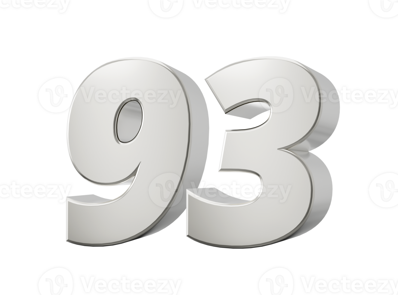 Silver 3d numbers 93 Ninety Third. 3d illustration png