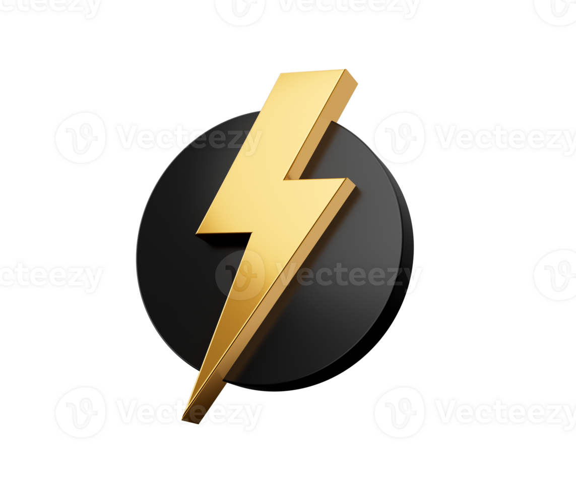 ThunderBolt Logo Design Concept in a Black Circle 3d illustration png