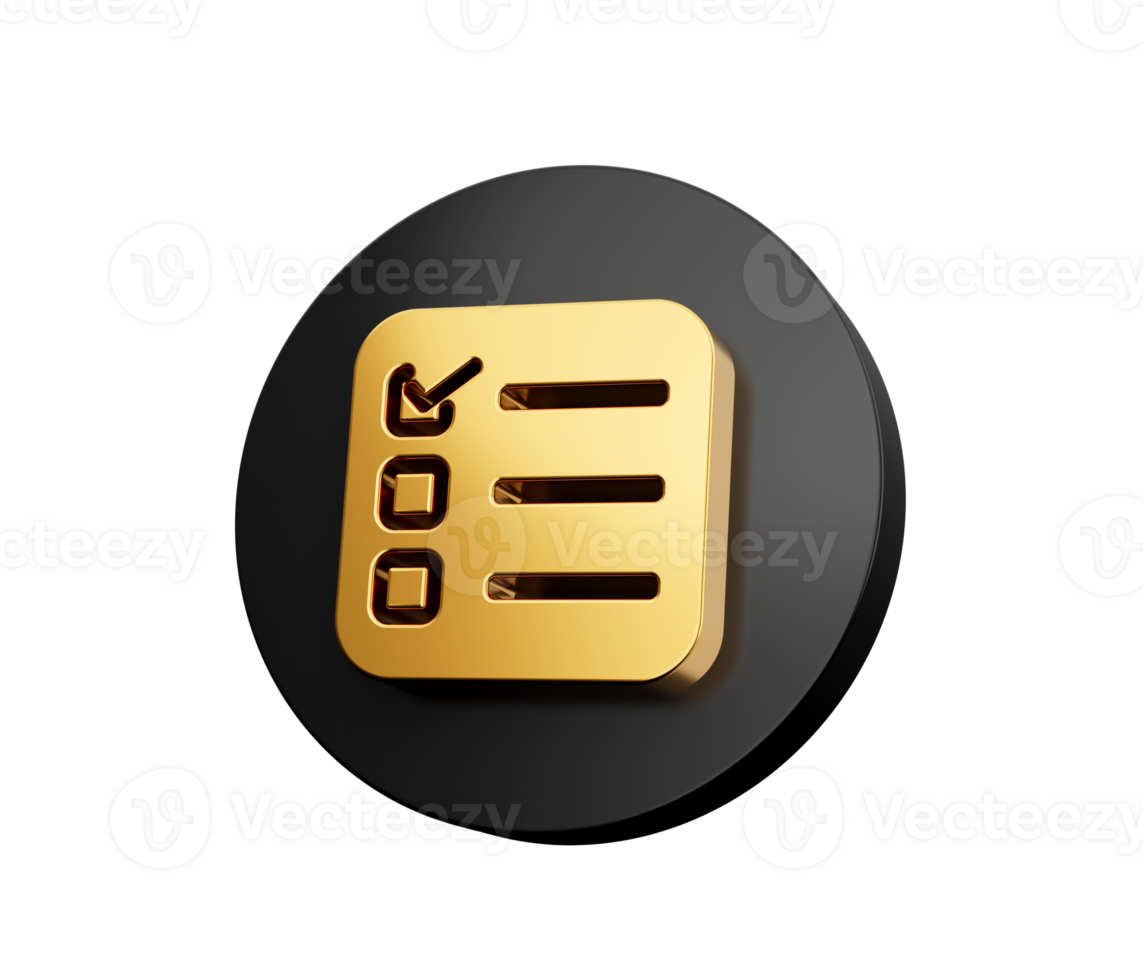 3d Gold Checklist icon Clipboard Project management Concept 3d illustration png