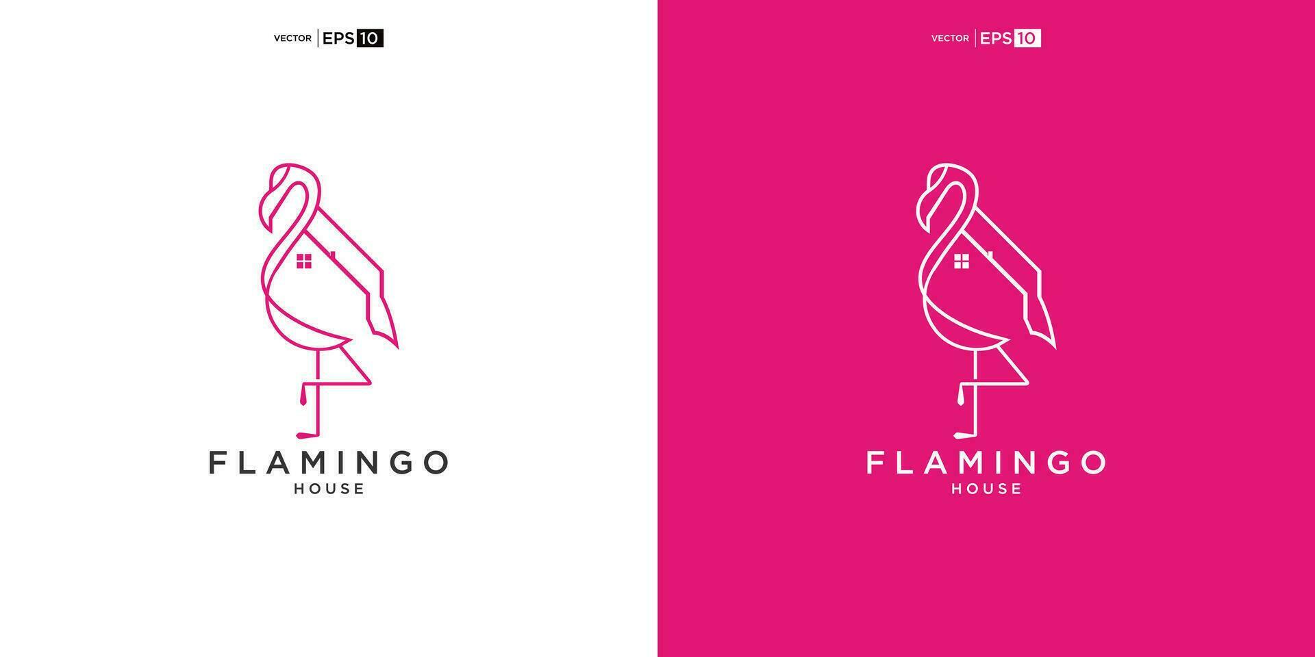 flamingo with House for Home Real Estate Residential Mortgage Apartment Building Logo Design vector