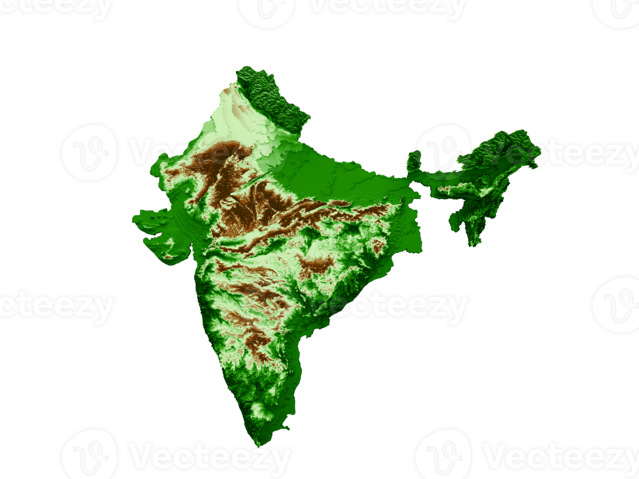 carte topographique de l'inde carte réaliste 3d couleur illustration 3d png