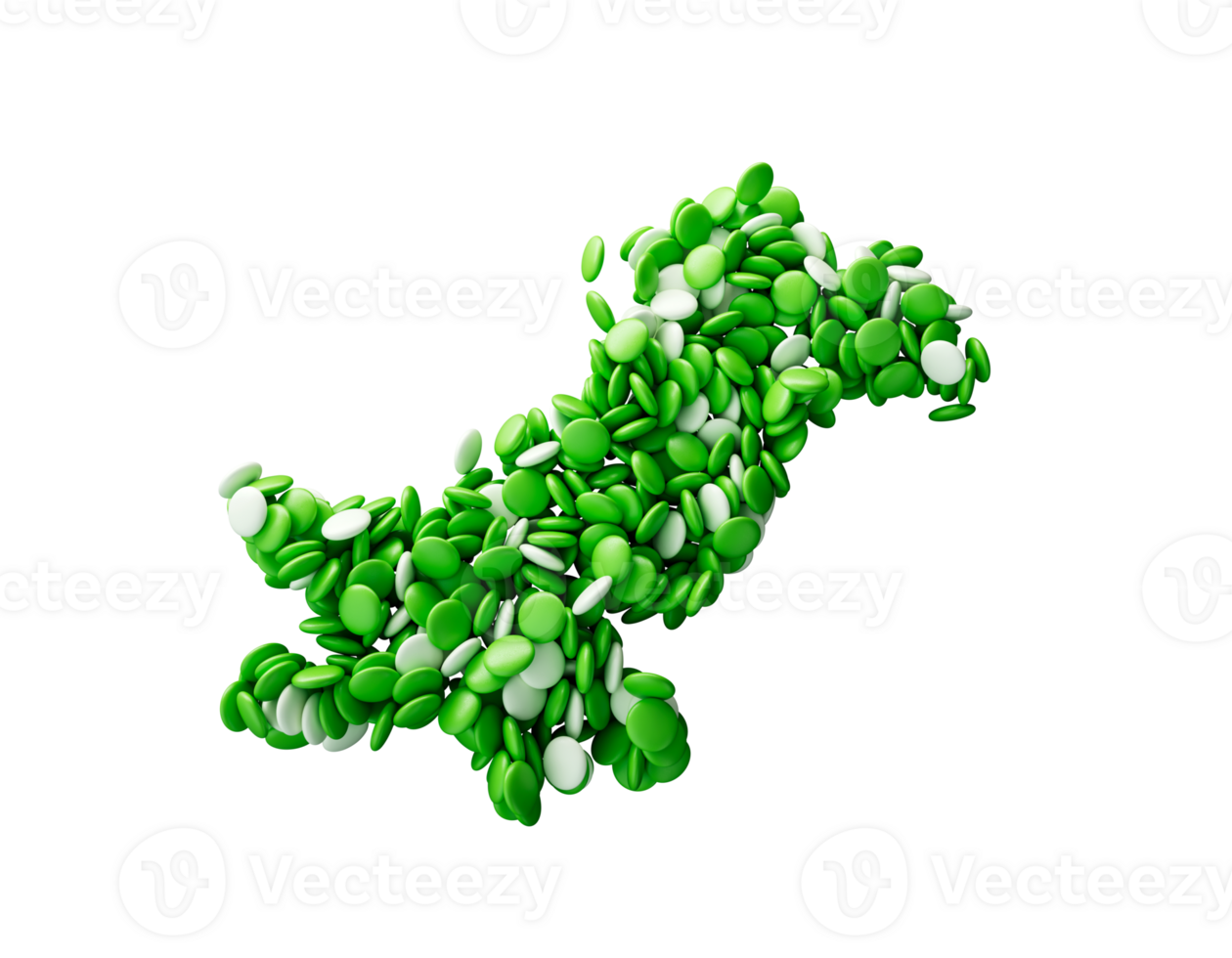 Pakistan map Made with green and white candies 3d illustration png