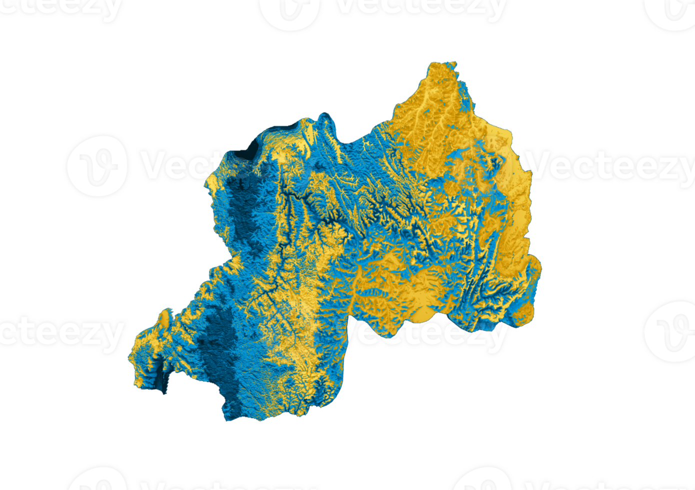 Rwanda map with the flag Colors Shaded relief map 3d illustration png
