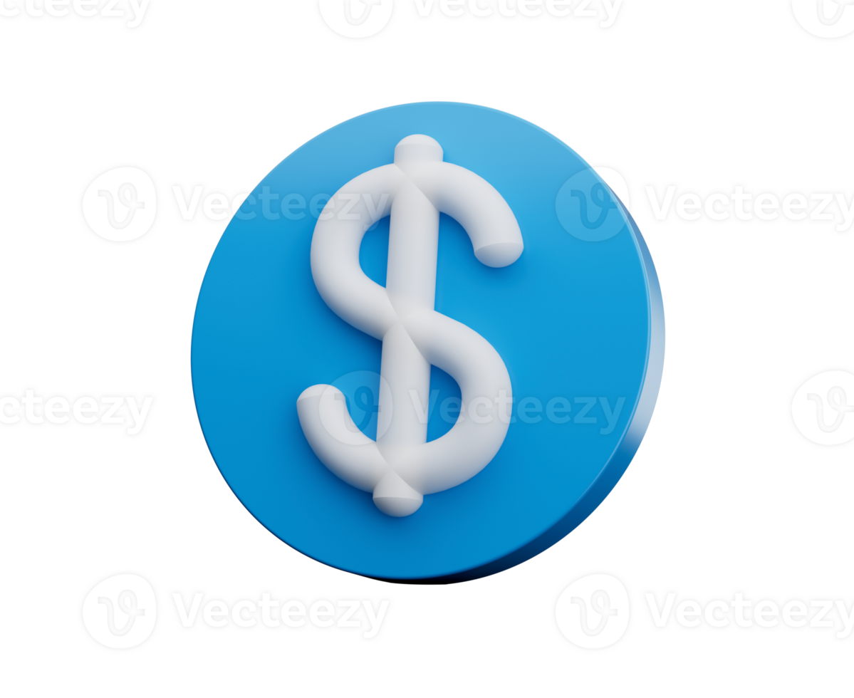 3d White Dollar Symbol On Rounded Shiny Blue Icon , 3d illustration png