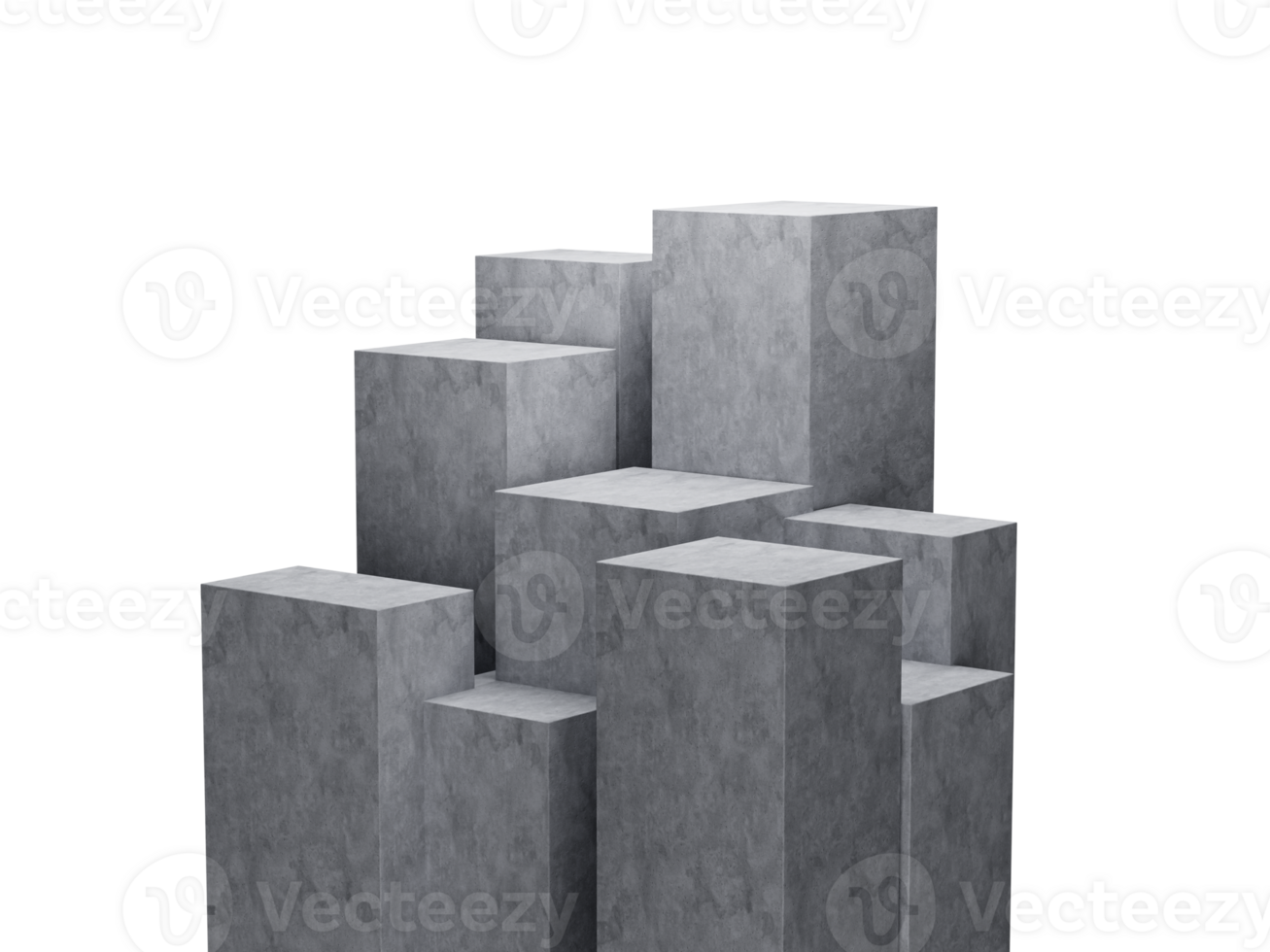 3d Nine Grey Empty Concrete Podium, 3d illustration png