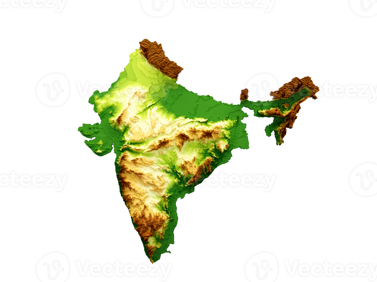 India Map Shaded relief Color Height map 3d illustration png