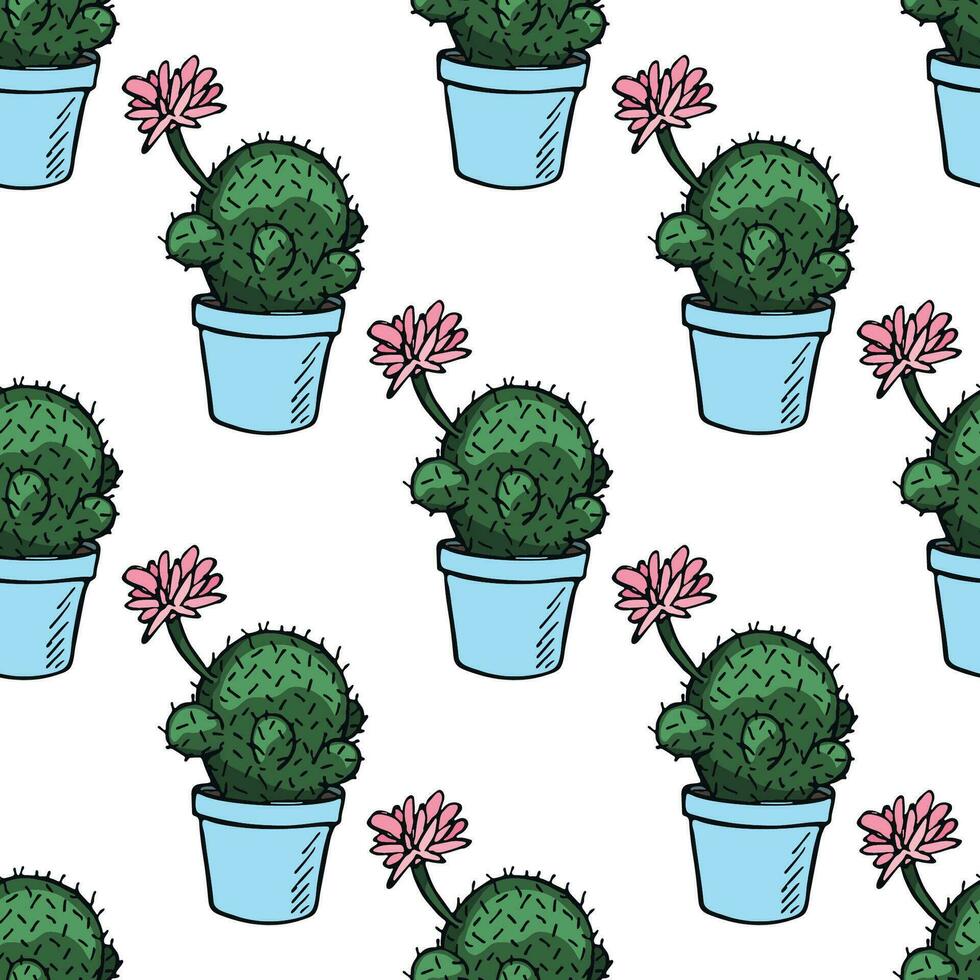 Seamless pattern with cactus doodle for decorative print, wrapping paper, greeting cards and fabric vector