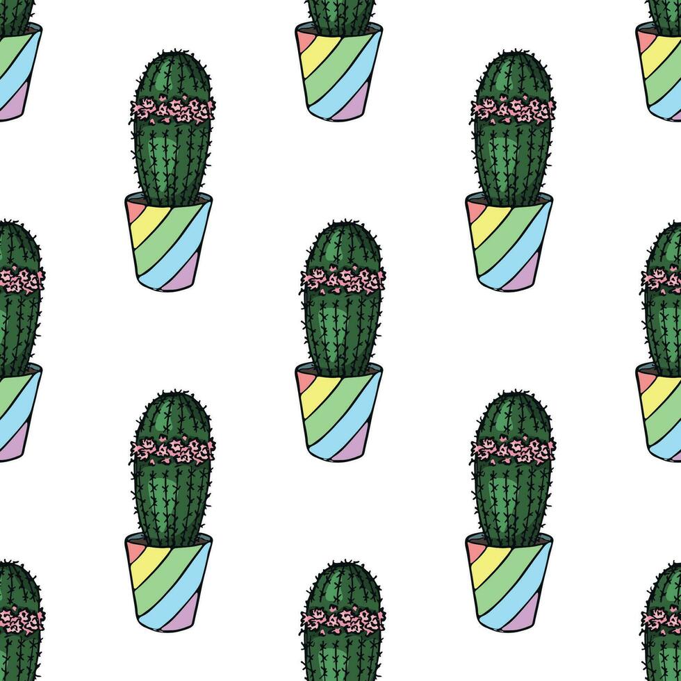 Seamless pattern with cactus doodle for decorative print, wrapping paper, greeting cards and fabric vector