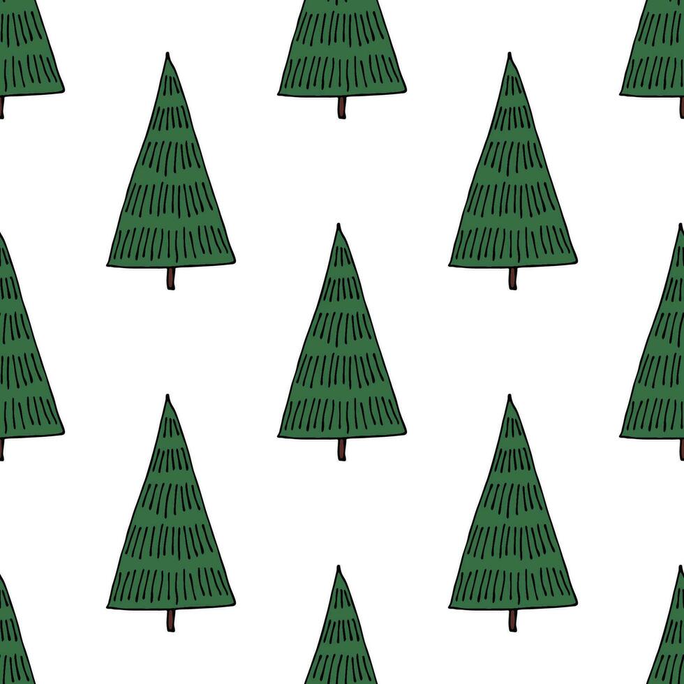 Seamless pattern with geometric minimal scandinavian Christmas tree doodle for decorative print, wrapping paper, greeting cards and fabric vector