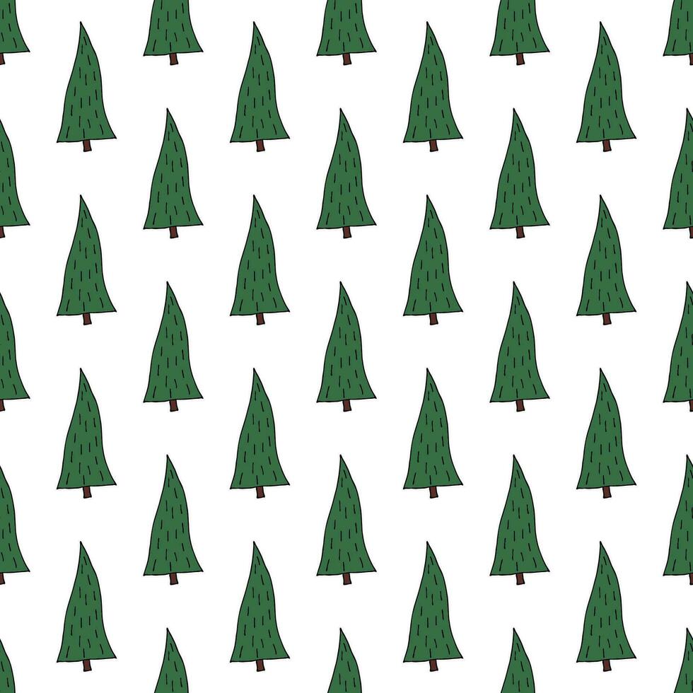 Seamless pattern with geometric minimal scandinavian Christmas tree doodle for decorative print, wrapping paper, greeting cards and fabric vector