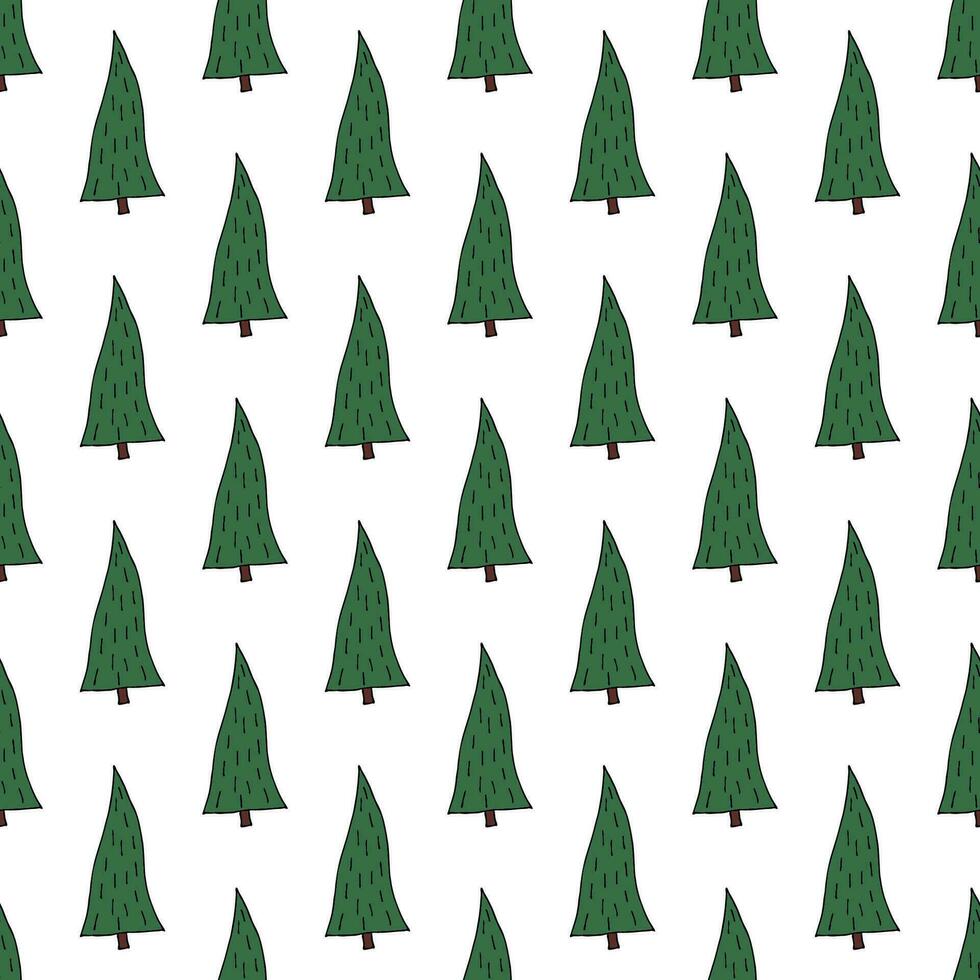 Seamless pattern with geometric minimal scandinavian Christmas tree doodle for decorative print, wrapping paper, greeting cards and fabric vector