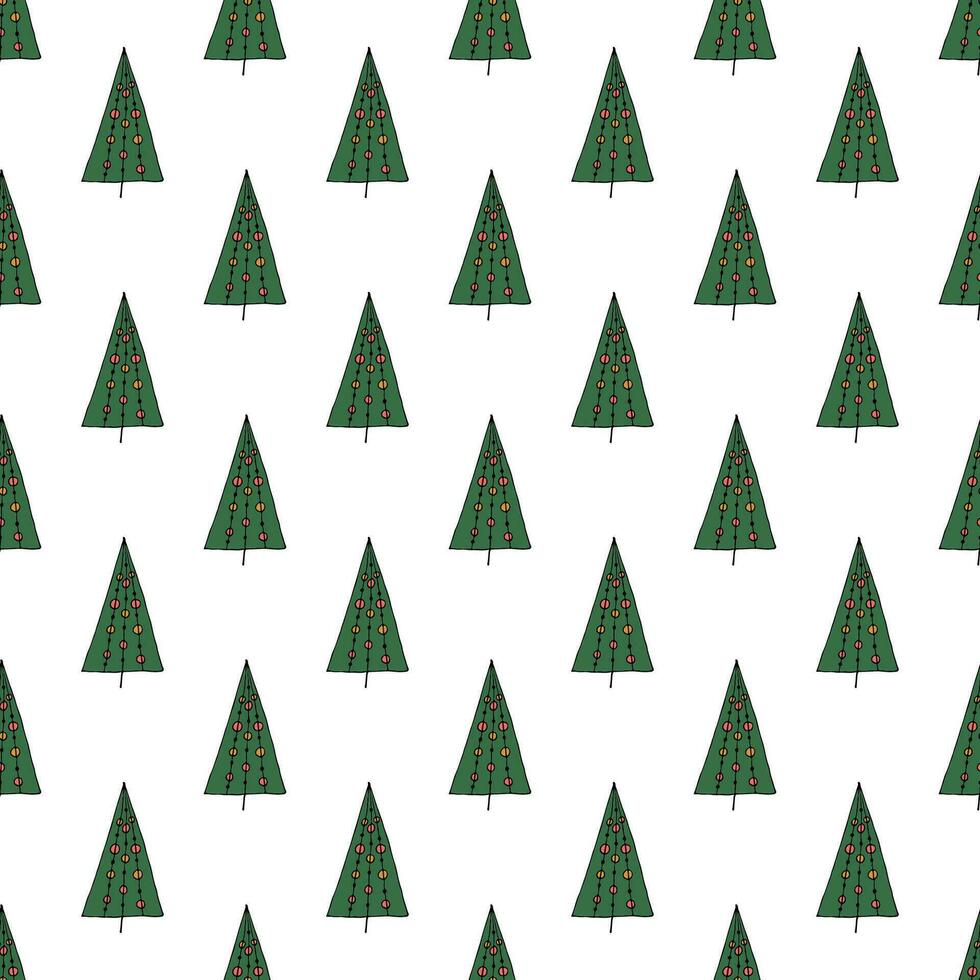 Seamless pattern with geometric minimal scandinavian Christmas tree doodle for decorative print, wrapping paper, greeting cards and fabric vector