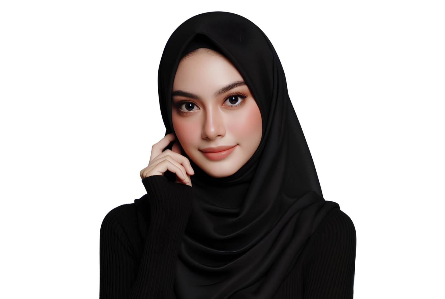 ai généré magnifique asiatique femme portant noir hijab transparent Contexte png