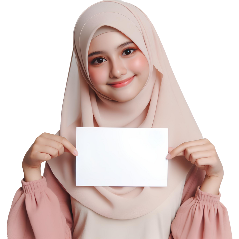 AI generated A Muslim woman wearing a hijab is holding a white paper png