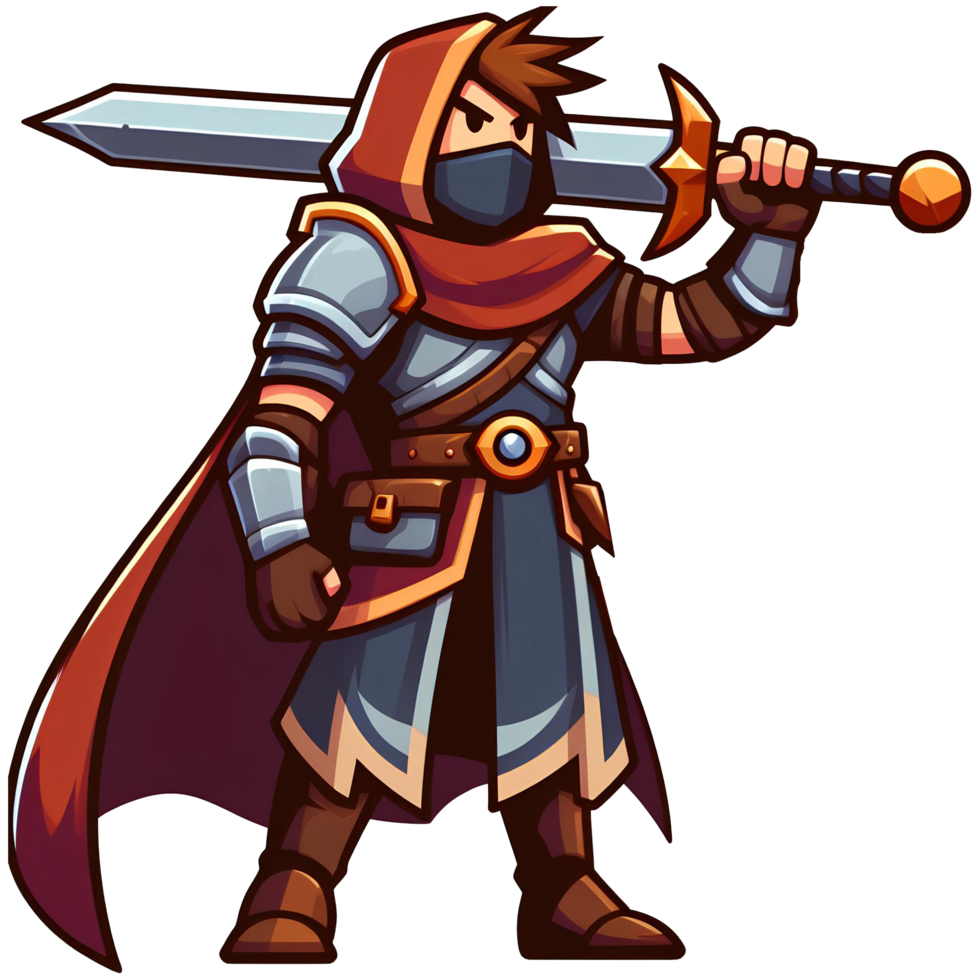 AI generated warior character hold a blade in cartoon style on transparent background png