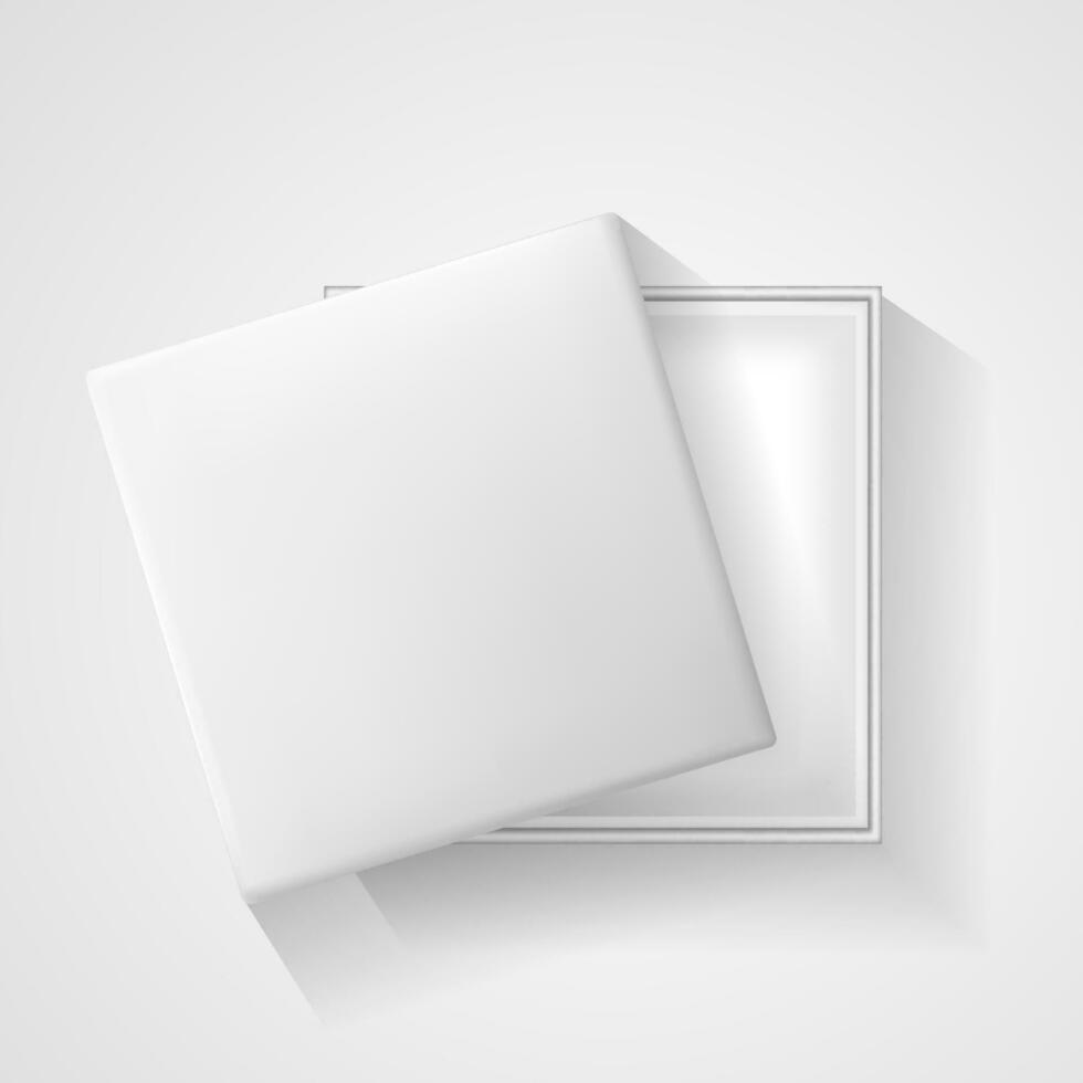 Open white empty gift box on light background. Top view. Template for your presentation, banner or poster. Vector illustration