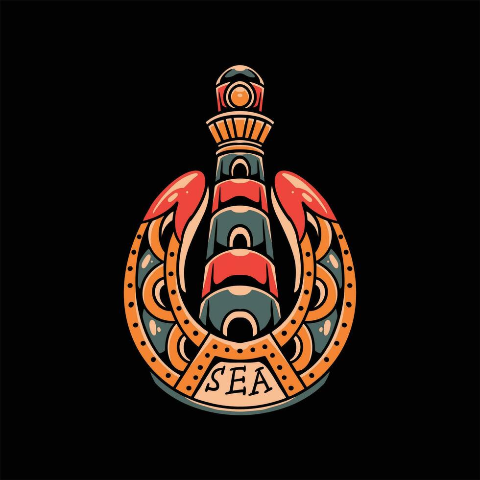 sea lighthouse tattoo vector design