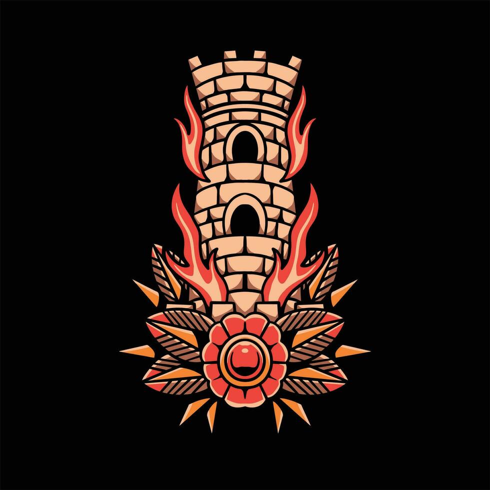 burning lighthouse tattoo vector design