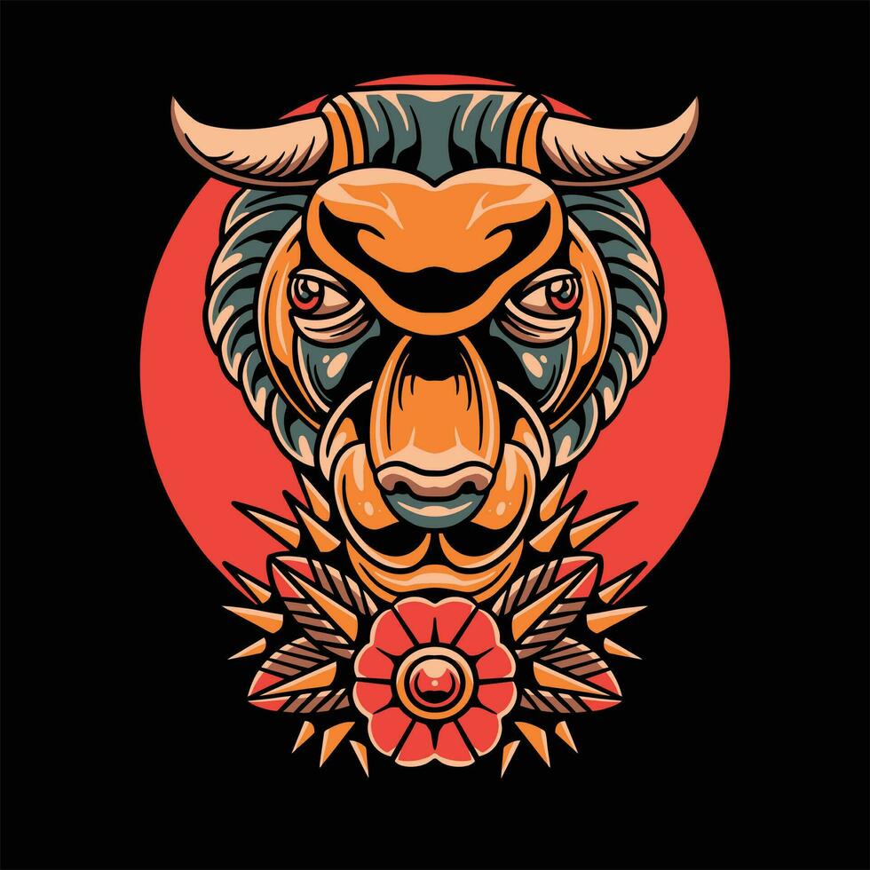 vintage bull tattoo vector design