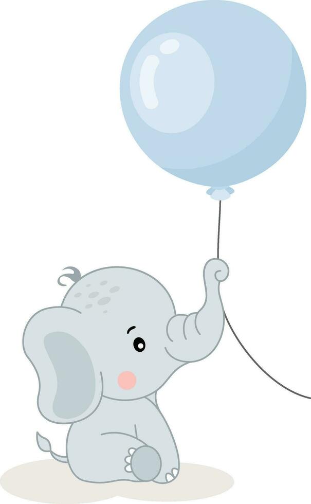 Cute baby elephant holding a balloon vector