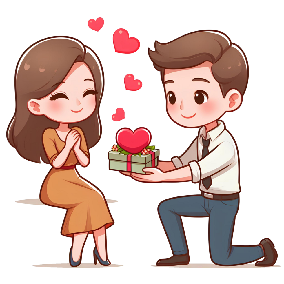 AI generated A man gives a woman Love on Valentine's Day. in cartoon style. transparent background png