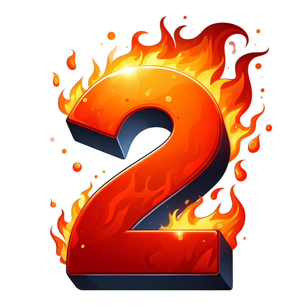 AI generated 2 - number from fire with cartoon style on transparent background png