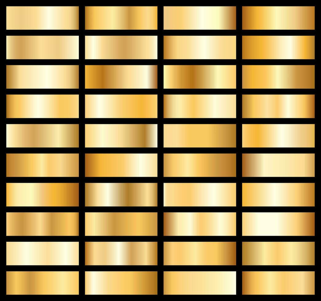 Collection of golden metallic gradient. Brilliant plates with gold effect. Vector illustration