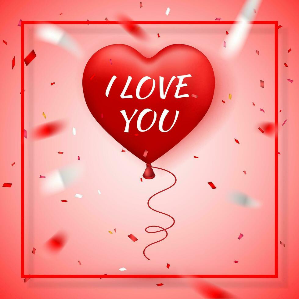 Happy Valentines Day, red balloon in form of heart with ribbon vector image