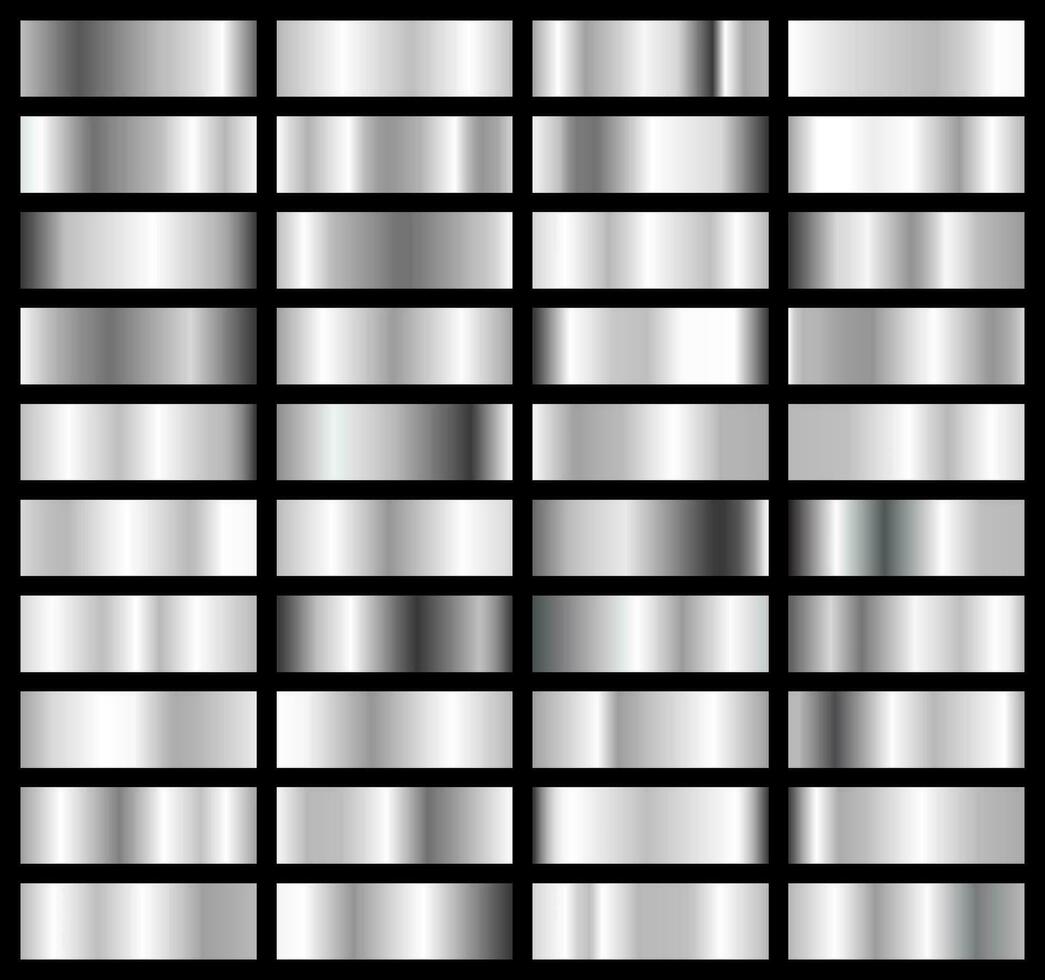 Collection of silver, chrome metallic gradient. Brilliant plates with silver effect. Vector illustration