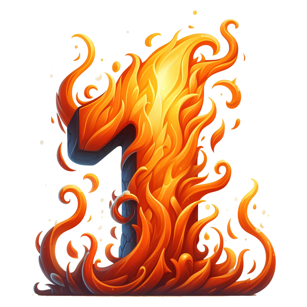 AI generated 1 - number from fire with cartoon style on transparent  background 36271759 PNG