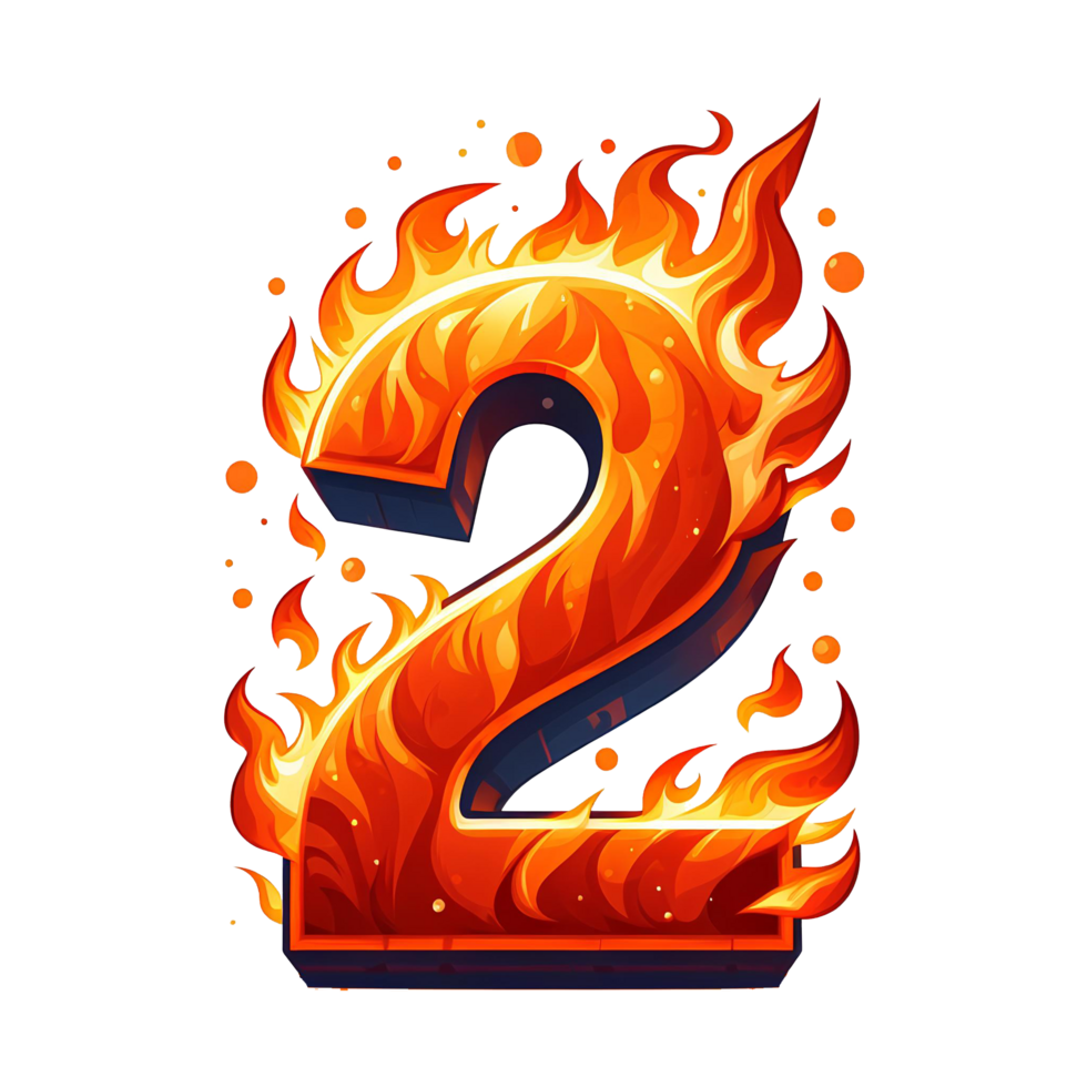 AI generated 2 - number from fire with cartoon style on transparent background png