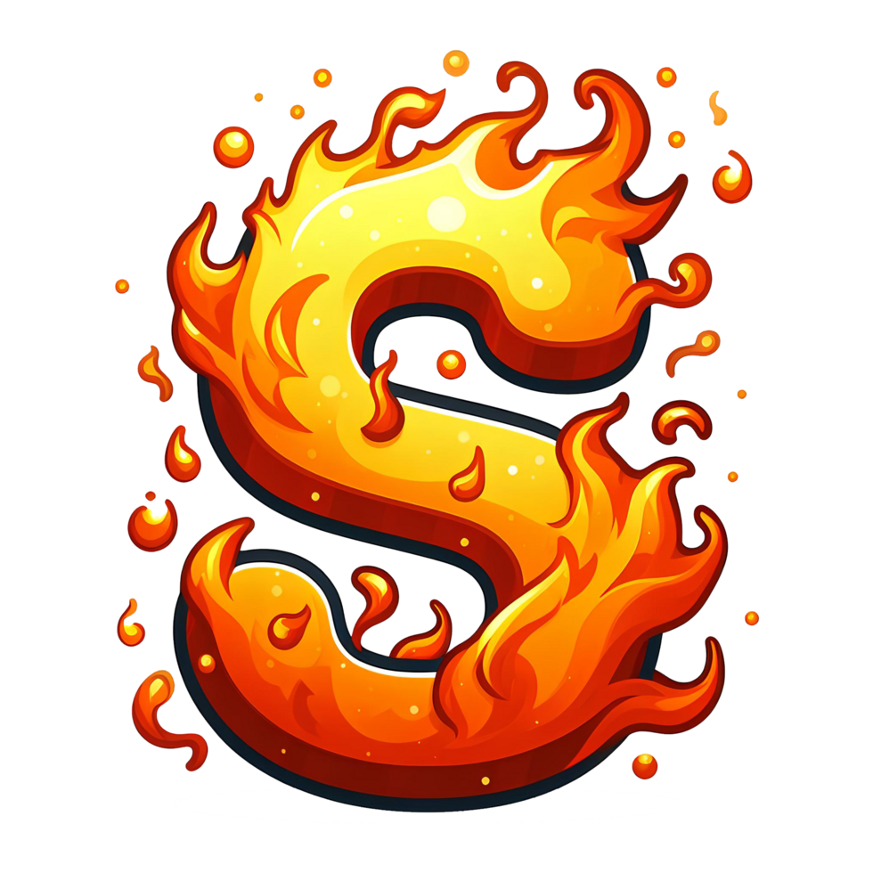 AI generated S - Alphabet Letters from Fire, in cartoon style, transparent background png