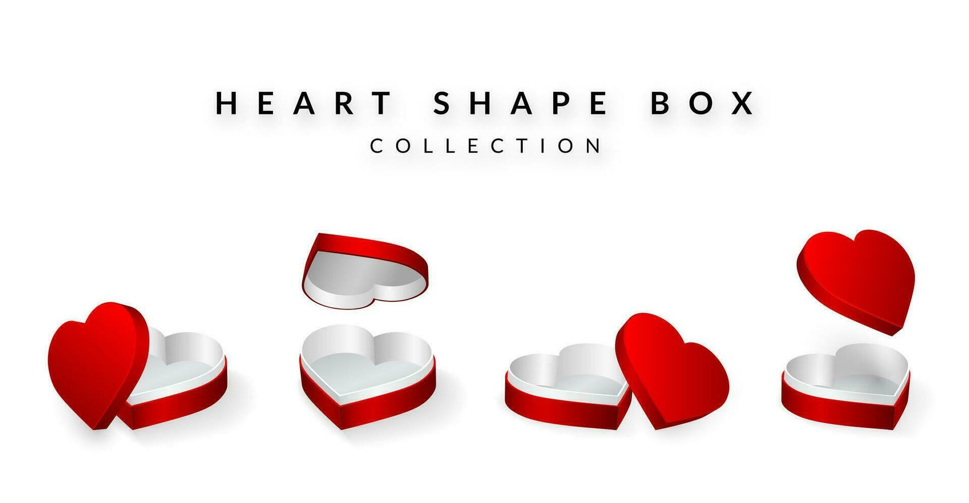 Set of opened heart shape gifts box. Valentines Day Collection box design. Vector illustration