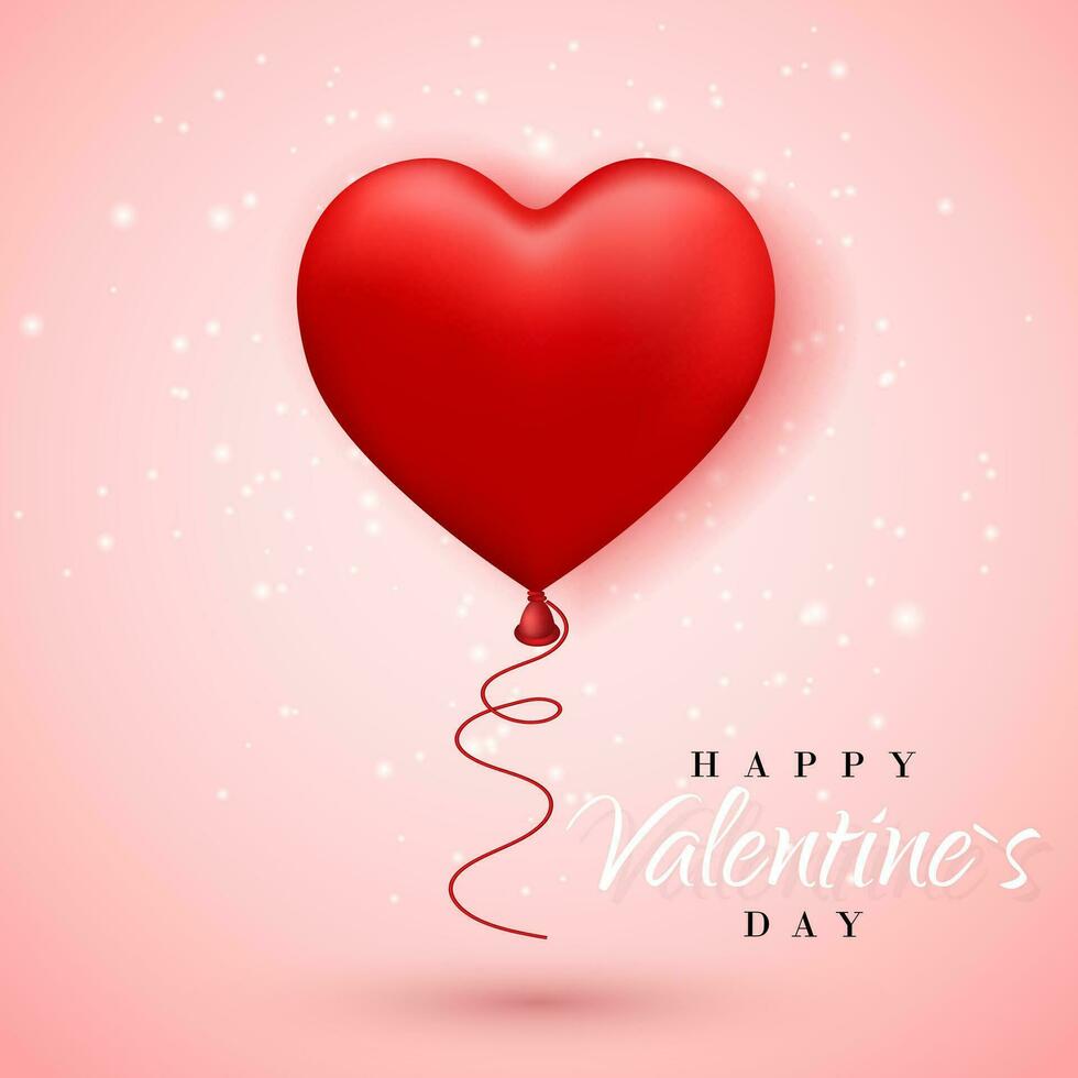 Happy Valentines Day, red balloon in form of heart with ribbon vector image