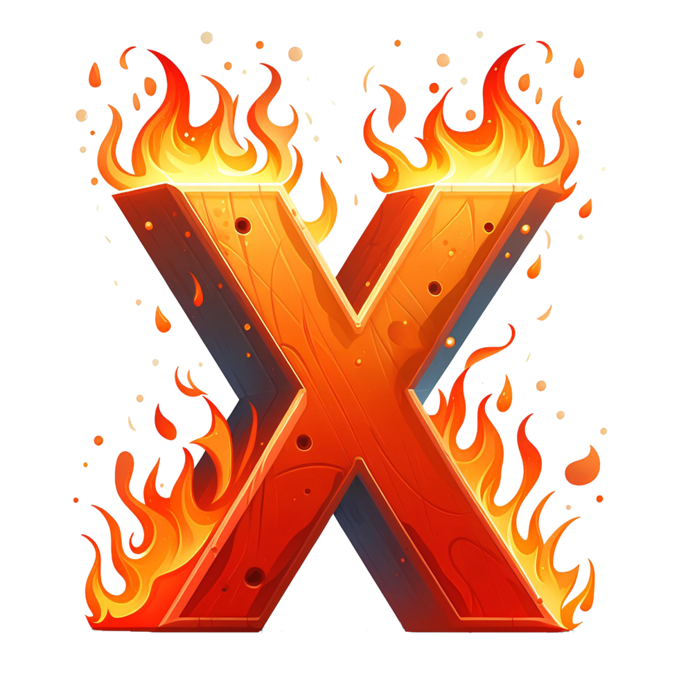 ai généré X - alphabet des lettres de feu, dans dessin animé style, transparent Contexte png