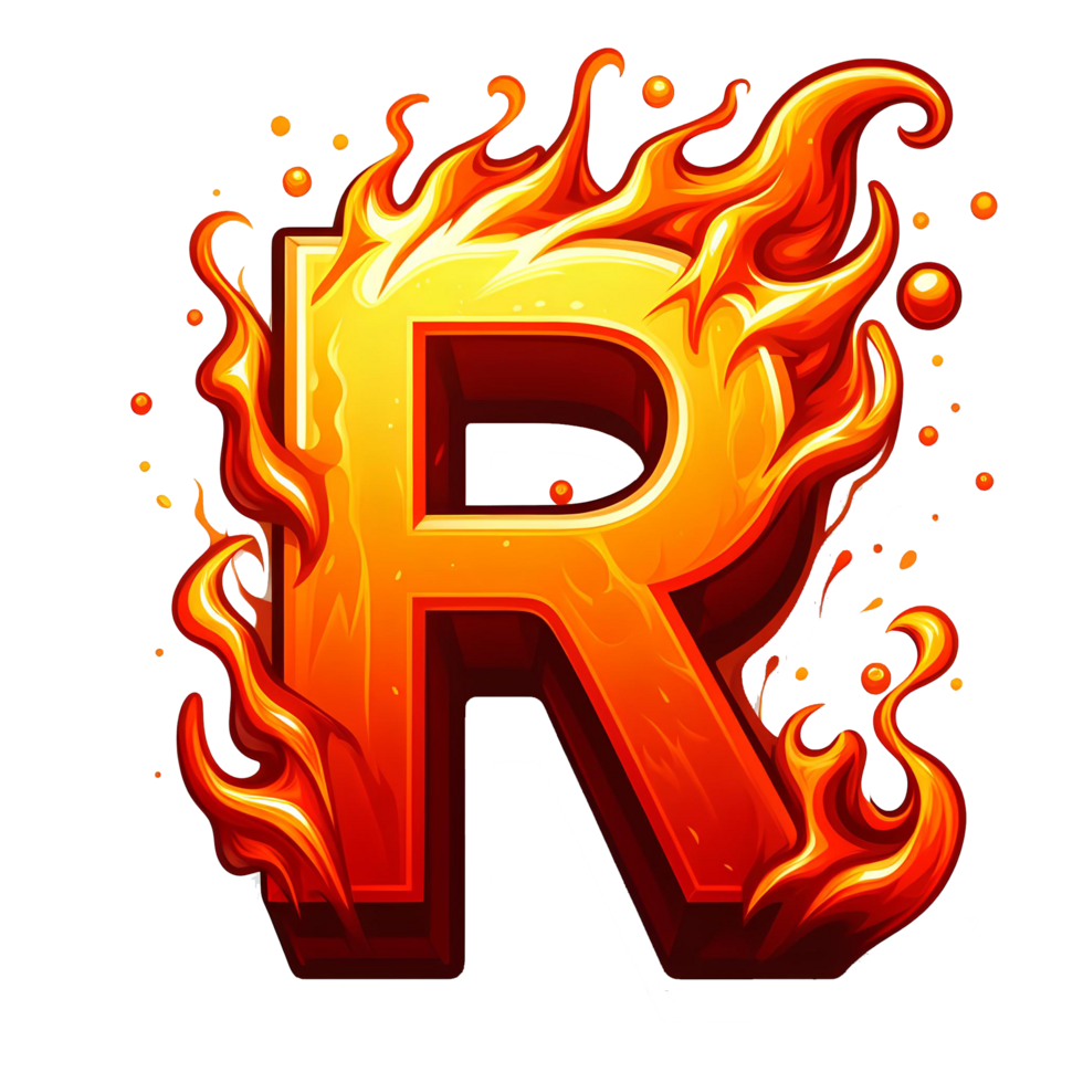 AI generated R - Alphabet Letters from Fire, in cartoon style, transparent background png
