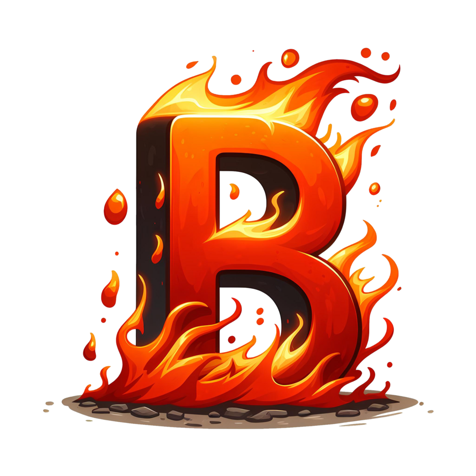 AI generated B - Alphabet Letters from Fire, in cartoon style, transparent background png