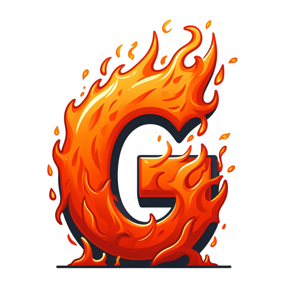 AI generated G - Alphabet Letters from Fire, in cartoon style, transparent background png