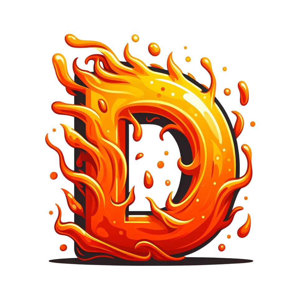 AI generated D - Alphabet Letters from Fire, in cartoon style, transparent background png