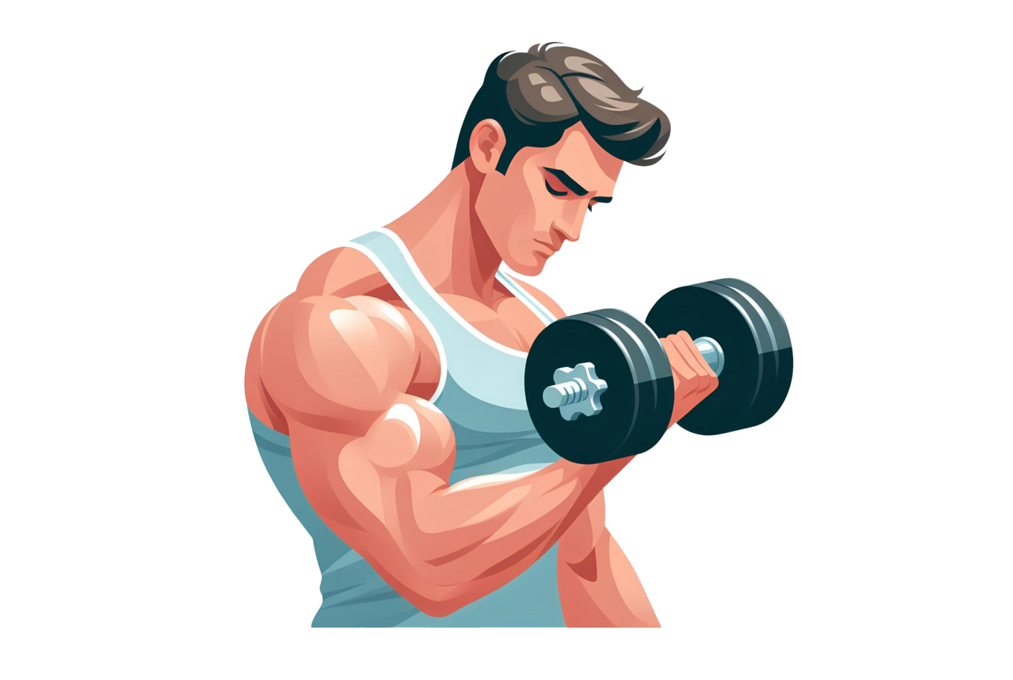 AI generated A man is doing bicep curls with a dumbbell - cartoon style on a transparent background png