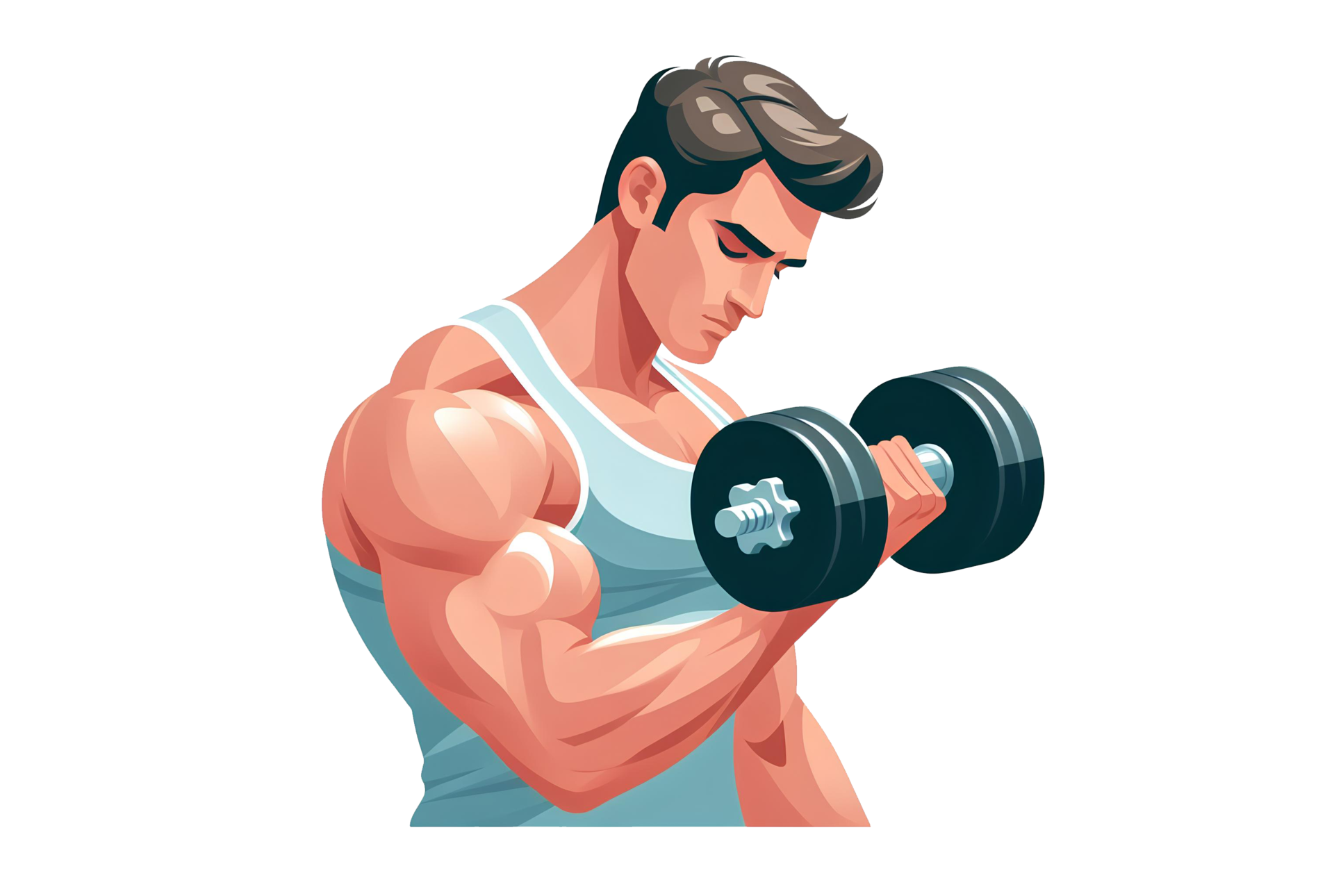 AI generated A man is doing bicep curls with a dumbbell cartoon style