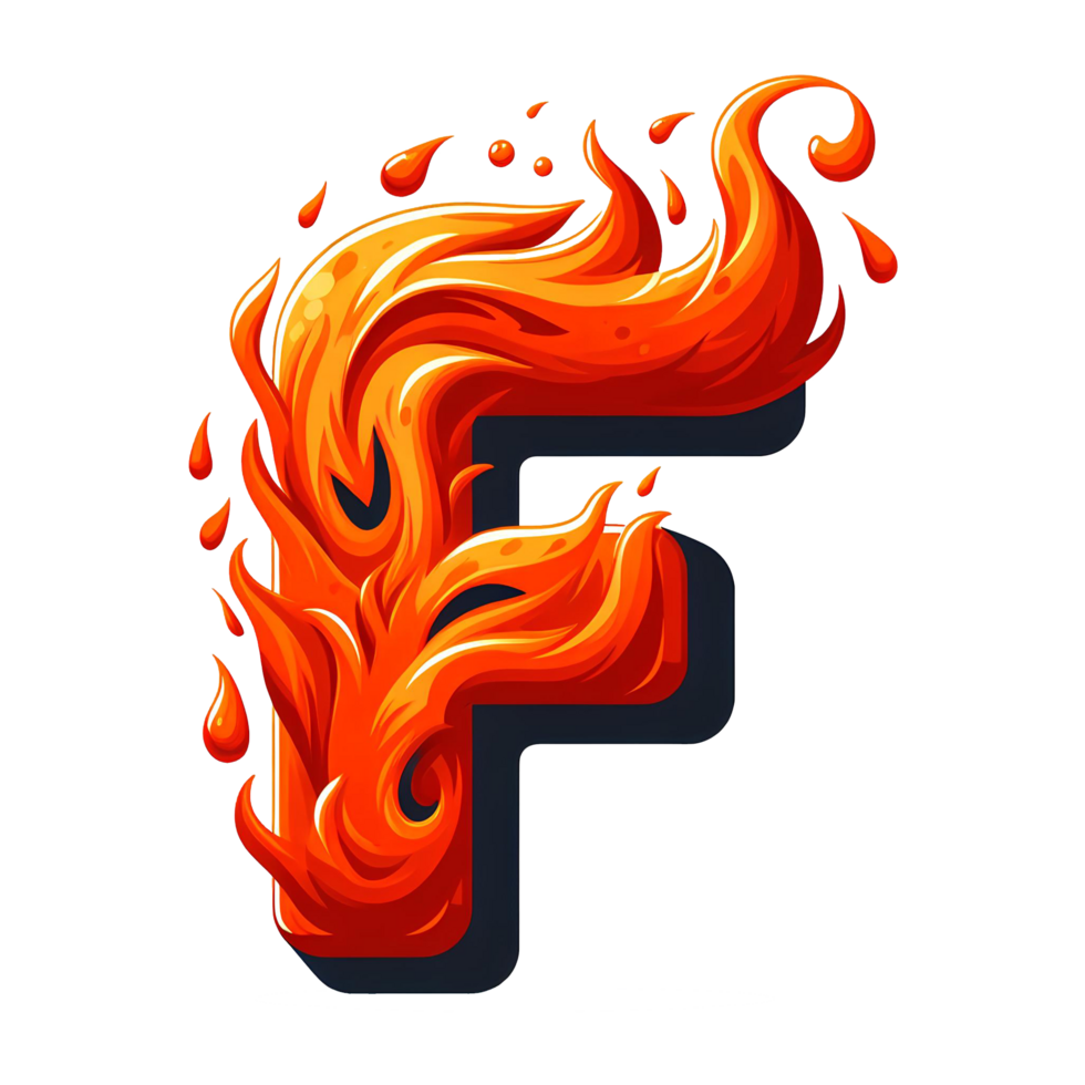 AI generated F - Alphabet Letters from Fire, in cartoon style, transparent background png